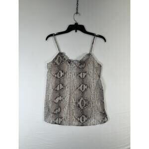 Adrienne Cami Tank Top Womens Small Beige Snake Print Ruffle Trim Lined